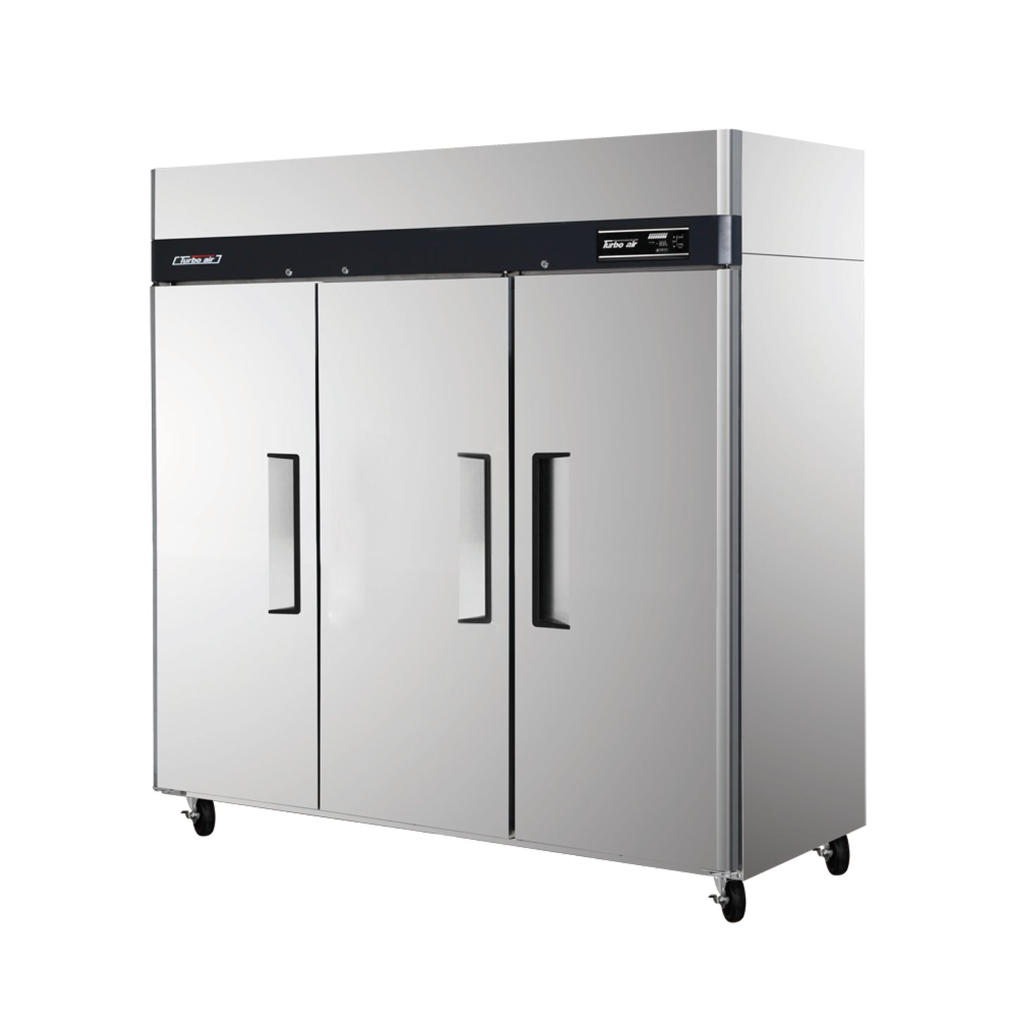 Commercial refrigerator with double doors on a white background