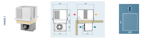 Drop-in monoblock frame 1 dimensions and ceiling cut-out