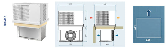 Drop-in monoblock frame 3 dimensions and ceiling cut-out