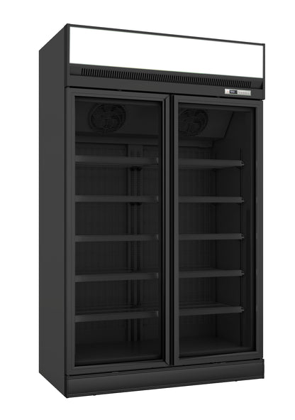 H2GDF Black 2 Glass Doors 1000L Vertical Freezer