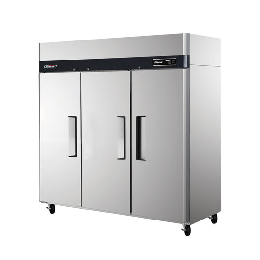 Commercial refrigerator with double doors on a white background