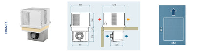 Drop-in monoblock frame 1 dimensions and ceiling cut-out