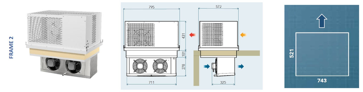 Drop-in monoblock frame 2 dimensions and ceiling cut-out