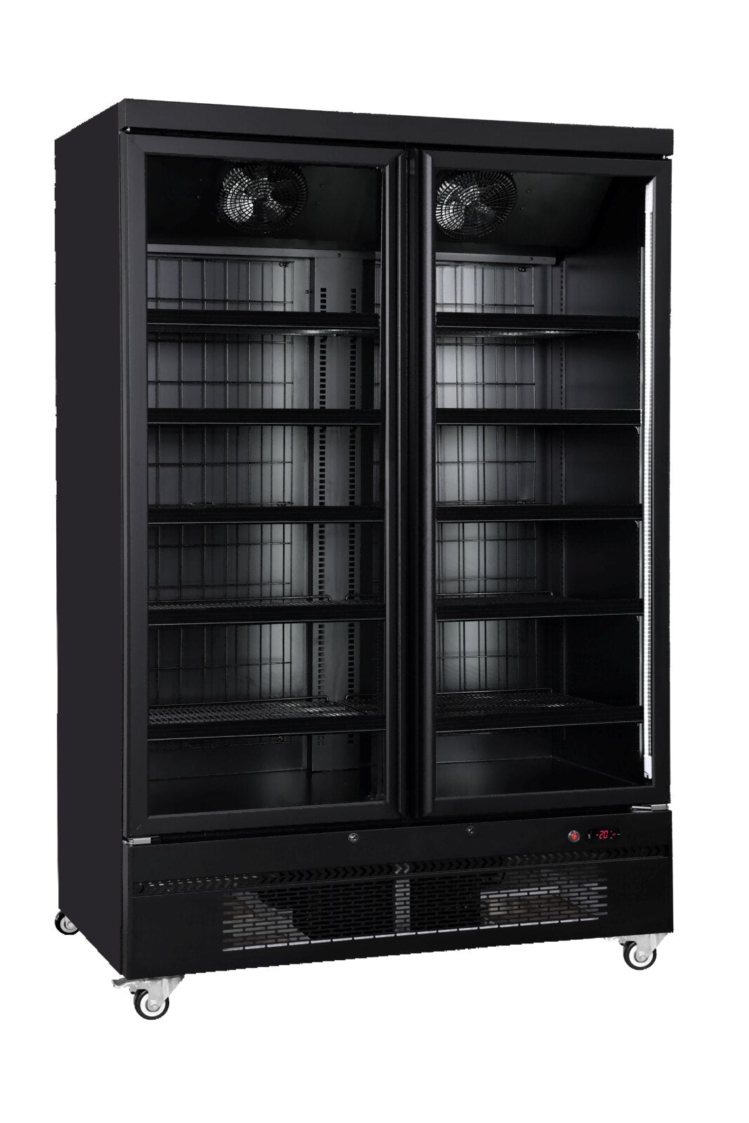 Sansheng SSD1000 two glass door bottom mount freezer - angled view