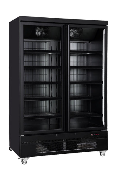 Sansheng SSD1000 two glass door bottom mount freezer - angled view