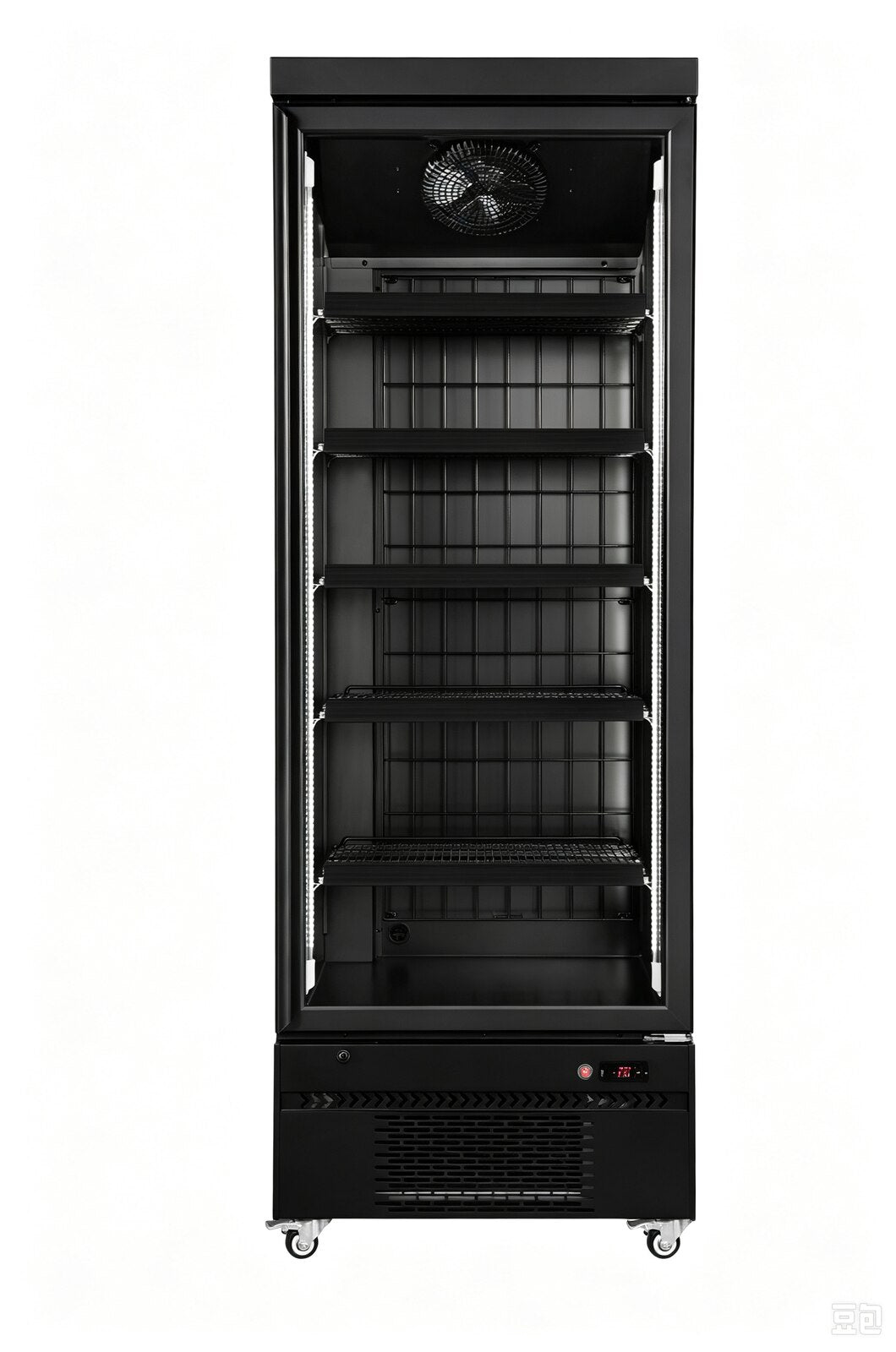 Sansheng SSD458 single glass door bottom mount freezer - angled view