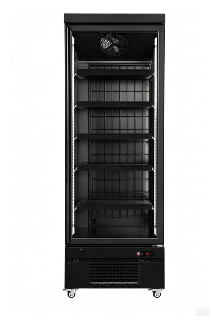 Sansheng SSD458 single glass door bottom mount freezer - angled view