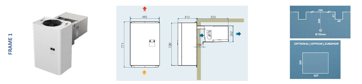 Wall monoblock frame 1 dimensions
