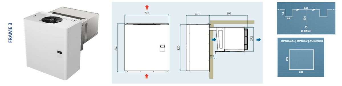 Wall monoblock frame 3 dimensions